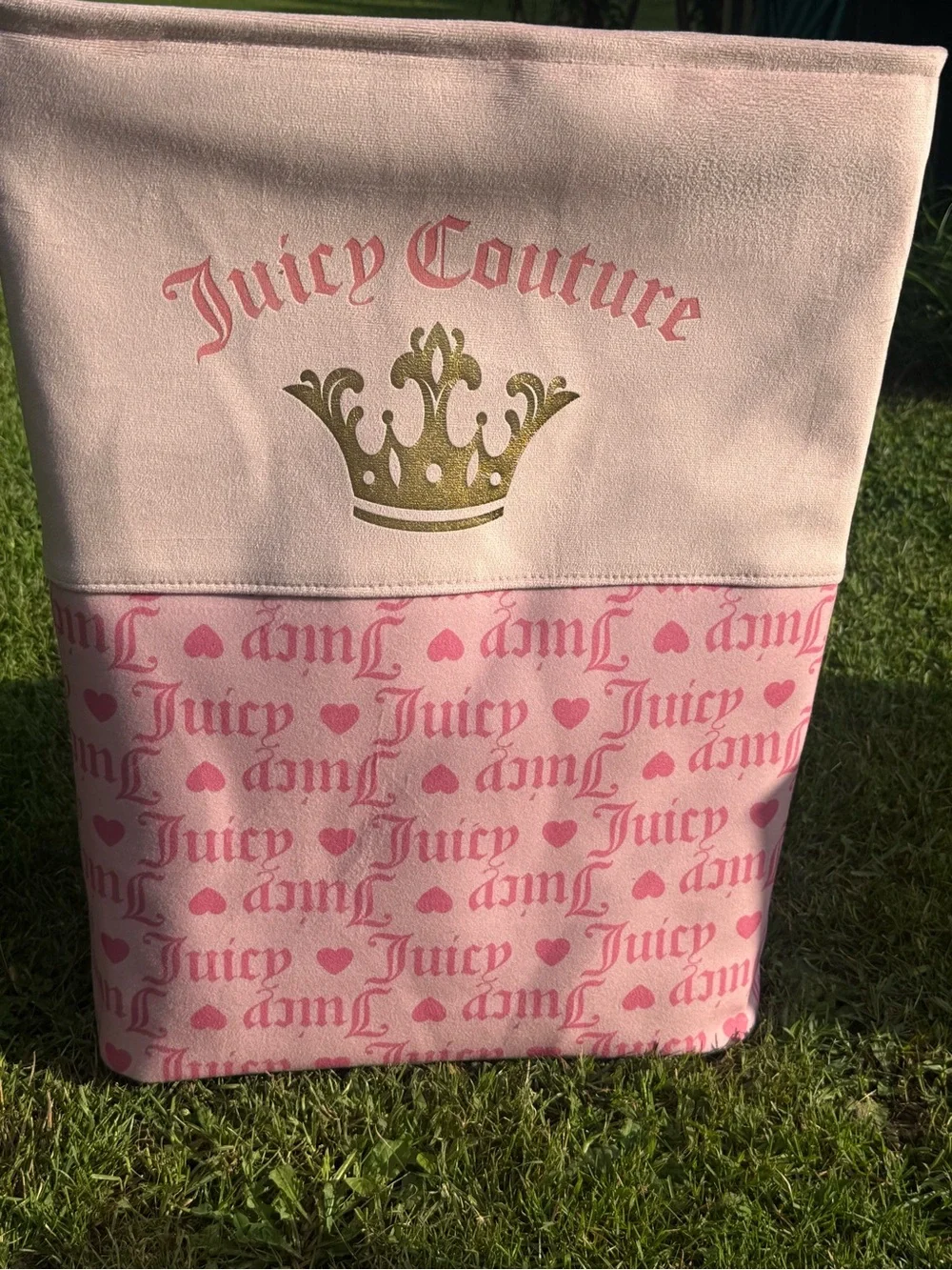 Juicy Couture Pink & Cream Fabric Storage Basket with Gold Crown